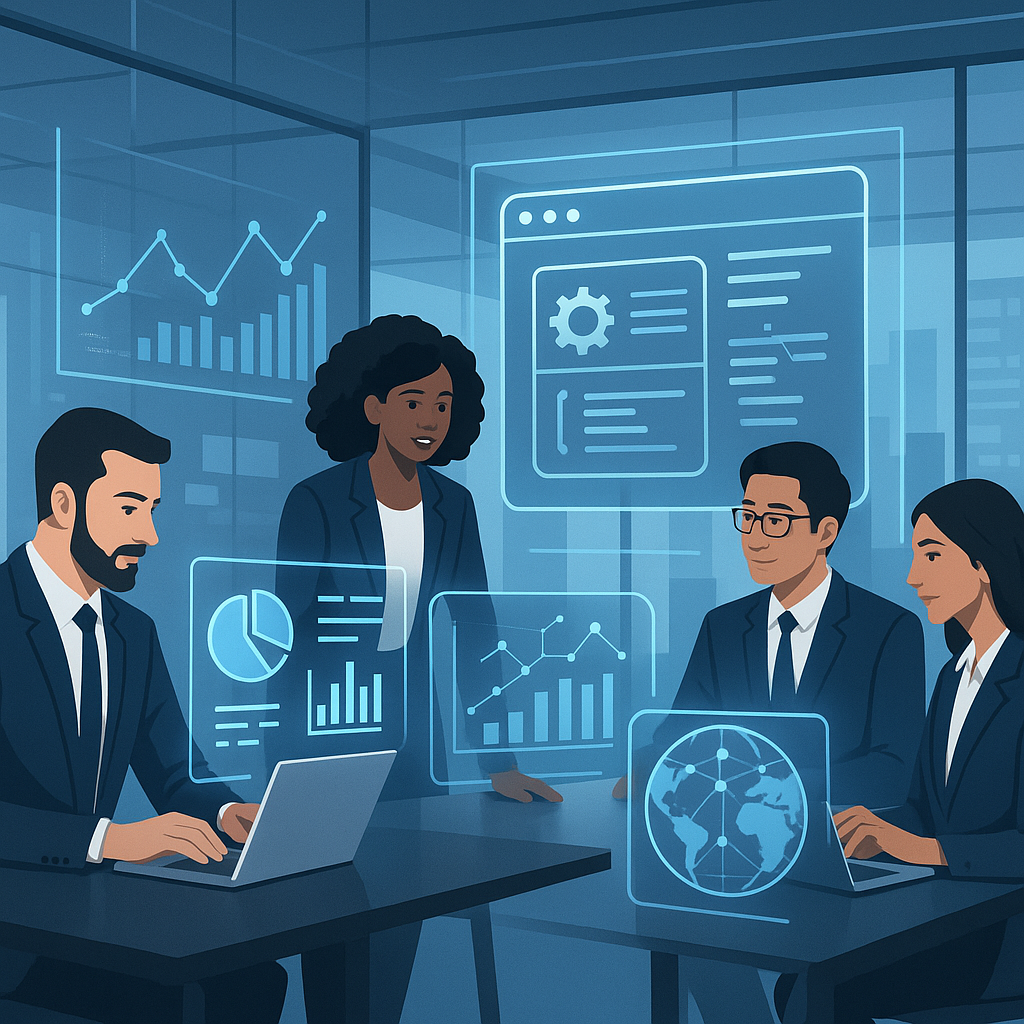 Modern digital teamwork and collaboration in strategic application development outsourcing highlighting innovation and efficiency in 2024