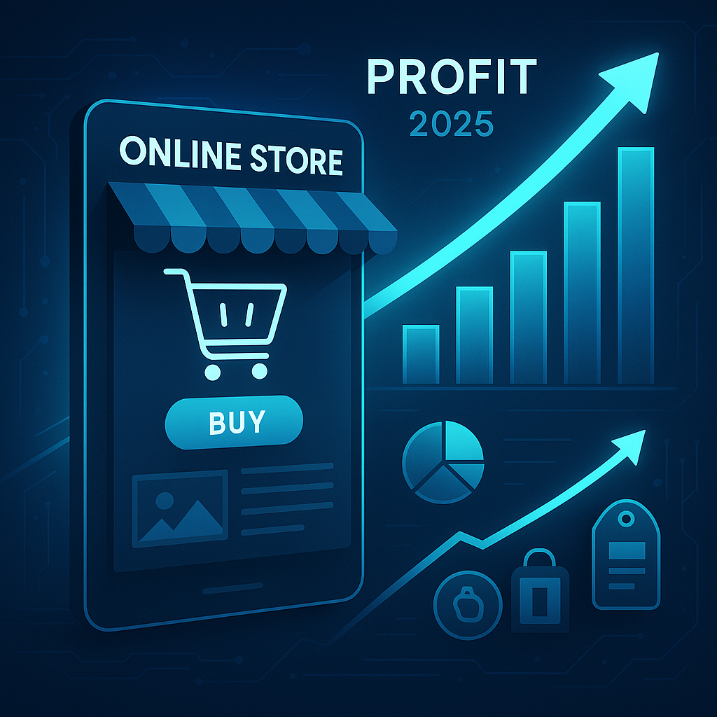 Digital dashboard showing online store growth and profit maximization strategies in 2025