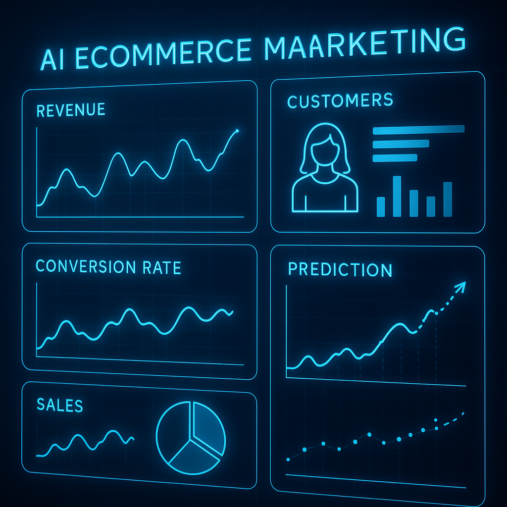 Digital dashboard showcasing AI-driven ecommerce marketing platform metrics, analytics, and customer personalization features illustrating strategies to maximize ROI in 2025